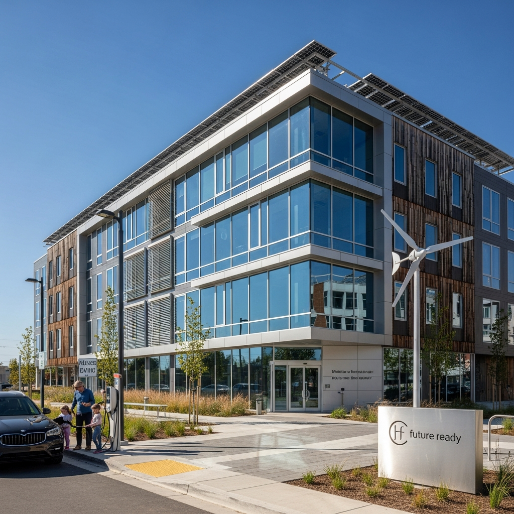 Moderne energieeffiziente Immobilien mit Solarpanels und nachhaltiger Architektur